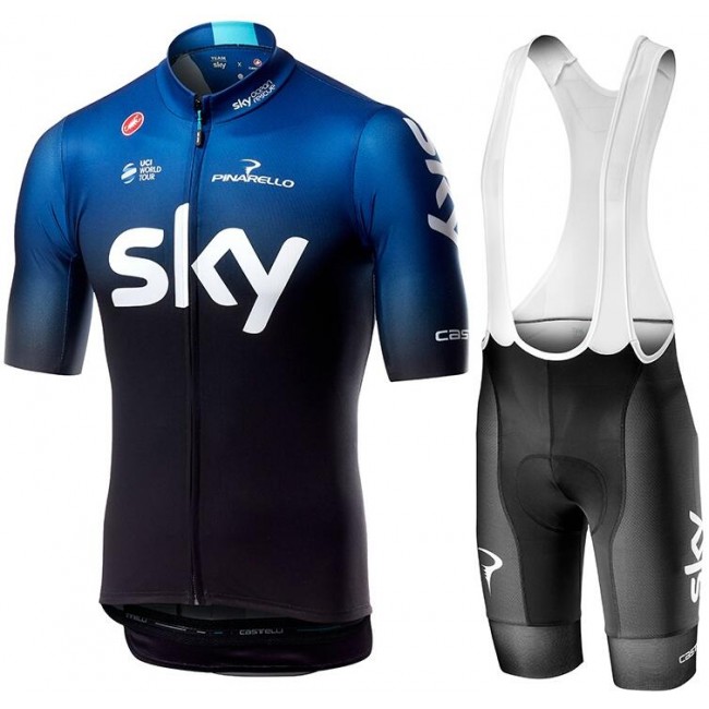 TEAM SKY 2019 Fahrradbekleidung Radtrikot Satz Kurzarm+Kurz Trägerhose AWV7L