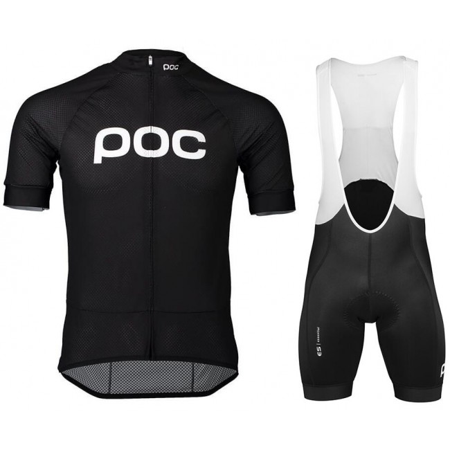 POC Essential Road Logo Black Fahrradbekleidung Radtrikot Satz Kurzarm+Kurz Trägerhose 07XJN