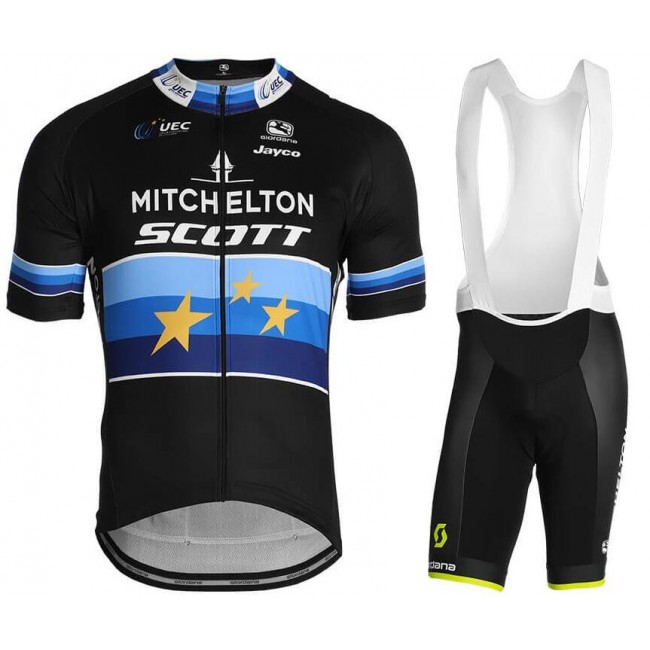 MITCHELTON-SCOTT European Champion 2019 Fahrradbekleidung Radtrikot Satz Kurzarm+Kurz Trägerhose DUOOX