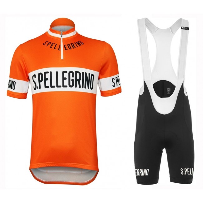 San Pellegrino 1976 Retro Orange Fahrradbekleidung Radtrikot Satz Kurzarm+Kurz Trägerhose K16BI