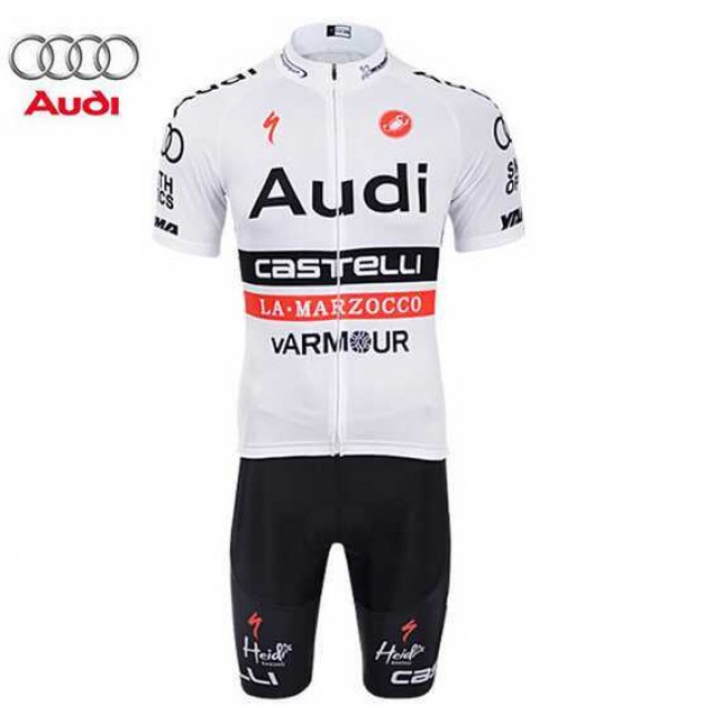 2015 AUDI Fahrradbekleidung Satz Fahrradtrikot Kurzarm Trikot und Kurz Radhose weiß EH72C