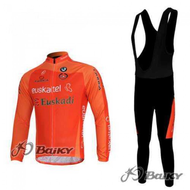 Euskaltel-Euskadi Pro Team Fahrradtrikot Radbekleidung Langarm+Lang Fahrradhose Bib oranje JNVTP