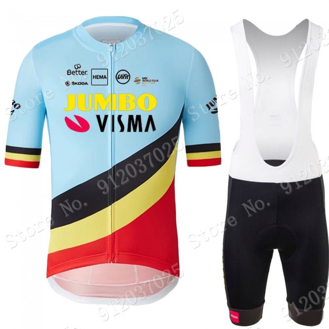 Jumbo Visma Belgium Blue 2021 Team Fahrradbekleidung Radteamtrikot Kurzarm+Kurz Radhose i5zFSR