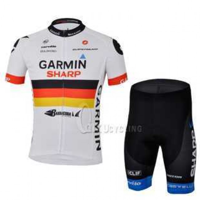 2013 Garmin Sharp Barracuda Tedesco kampioen Radbekleidung Radtrikot Kurzarm und Fahrradhosen Kurzje weiß Schwarz XV5XI