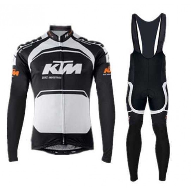 2015 KTM Pro team Schwarz weiß Fahrradbekleidung Radtrikot Langarm+Lang Trägerhose KB180