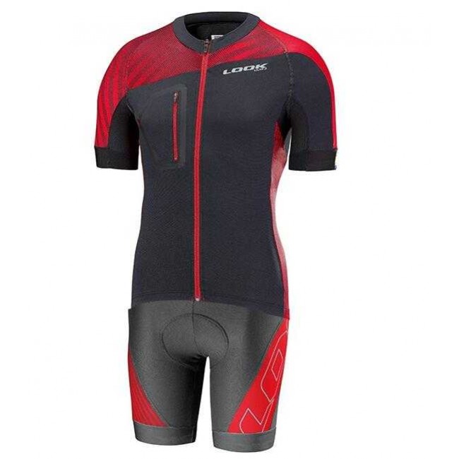 2016 Look Fahrradbekleidung Radteamtrikot Kurzarm+Kurz Radhose Kaufen Rot Schwarz 9KKJX