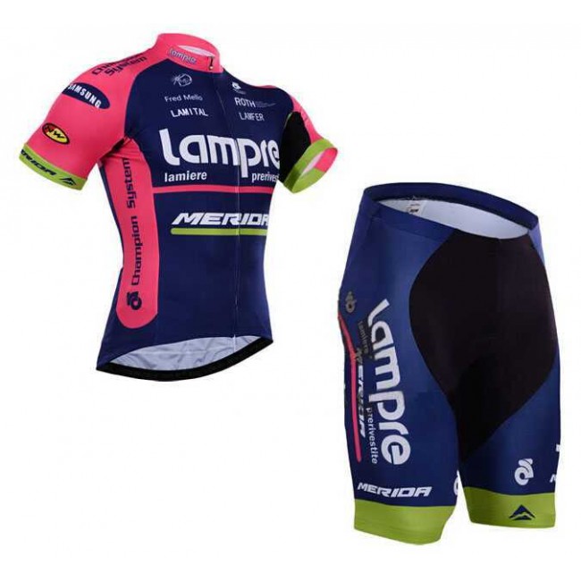 2015 Lampre Merida Fahrradbekleidung Satz Fahrradtrikot Kurzarm Trikot und Kurz Radhose ZTDB7