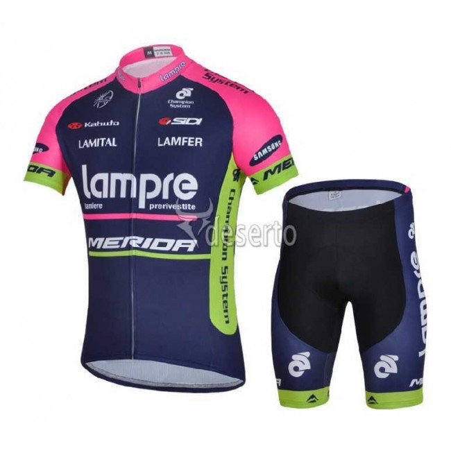 Lampre Merida 2014 Radbekleidung Radtrikot Kurzarm und Fahrradhosen Kurz blau DY02G