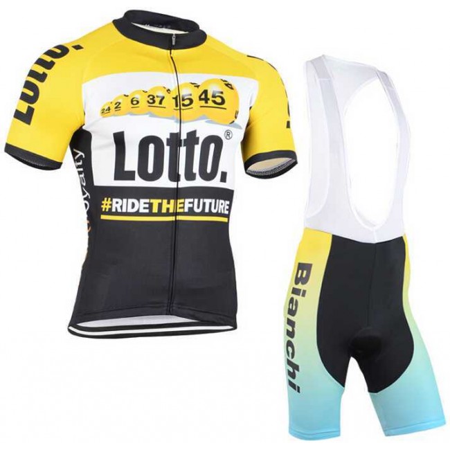 2015 Lotto Fisshirt Korte Mouw+Bianchi Radteam Hose Bib NHUQ3