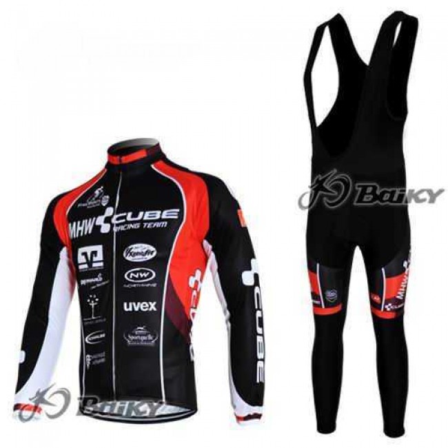 MHW Cube Racing Teams Fahrradtrikot Radbekleidung Langarm+Lang Fahrradhose Bib Rot Schwarz LJP8G