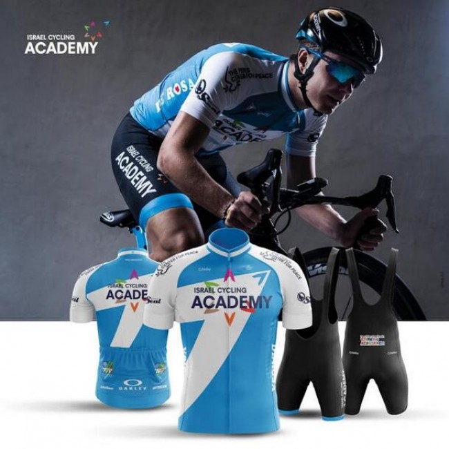 ISRAEL CYCLING ACADEMY blau Fahrradkleidung Radsportbekleidung Kurzarm Trikot+Trägerhose Kurz 2PA4D