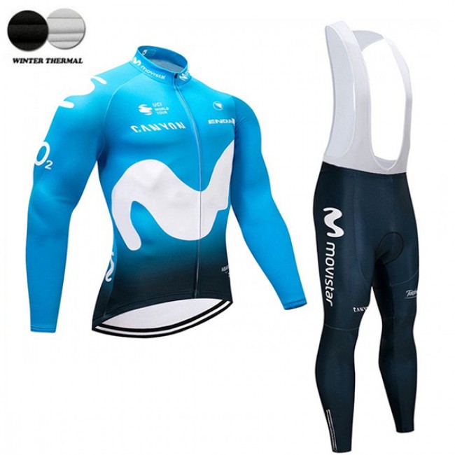 2018 Movistar Team Winter Fahrradbekleidung Radtrikot Langarm+Lang Trägerhose QK0FS