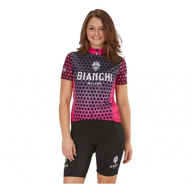 Bianchi Milano Gravina pink Damen Set Fahrradbekleidung Radtrikoten+Kurz Radhose DHGU6