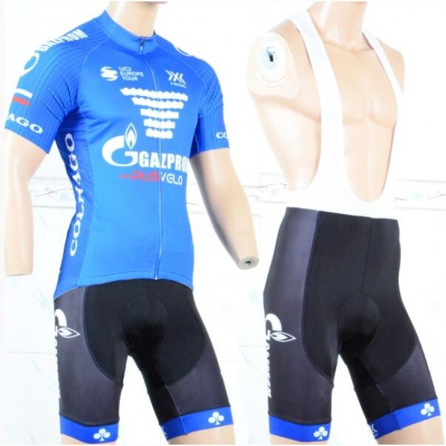 Gazprom-Rusvelo 2018 Fahrradbekleidung Satz Fahrradtrikot Kurzarm Trikot und Kurz Trägerhose 6W1CJ