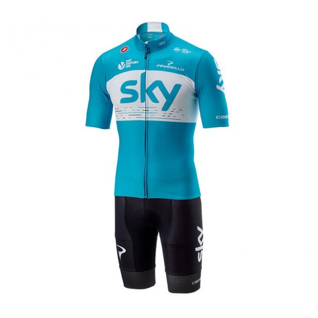 TEAM SKY 2018 blau Set Fahrradbekleidung Radtrikoten+Kurz Radhose VA7H2