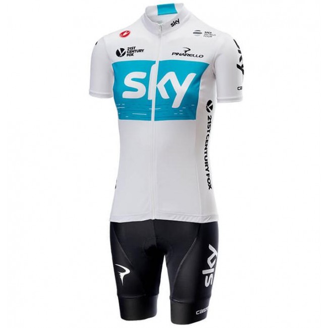 Team Sky 2018 Dame weiß Fahrradbekleidung Radteamtrikot Kurzarm+Kurz Radhose 312MD