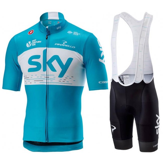 TEAM SKY 2018 weiß Fahrradbekleidung Satz Fahrradtrikot Kurzarm Trikot und Kurz Trägerhose 7R8DK