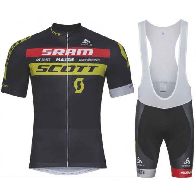 Scott Sram 2018 Schwarz Fahrradbekleidung Radtrikot Satz Kurzarm+Kurz Trägerhose BLGO1