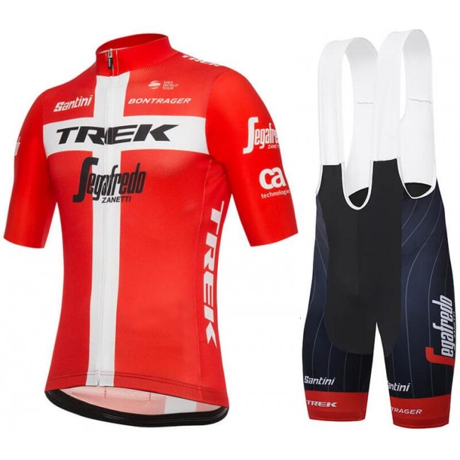 Trek-Segafredo Danish champion 2018 Fahrradbekleidung Radtrikot Satz Kurzarm+Kurz Trägerhose J6C8H