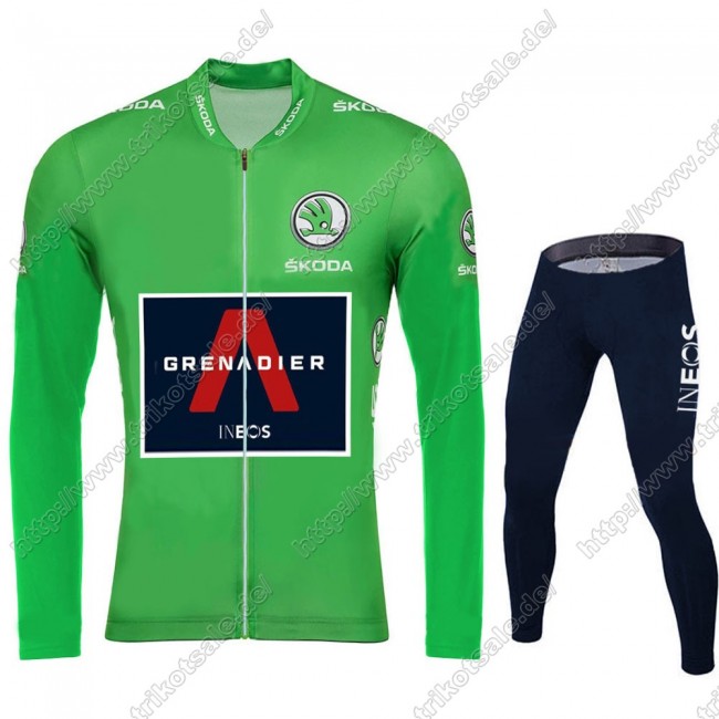 Team INEOS Grenadier Tour De France 2021 Herren Fahrradbekleidung Radtrikot Langarm+Lang Trägerhose Green UKLHE