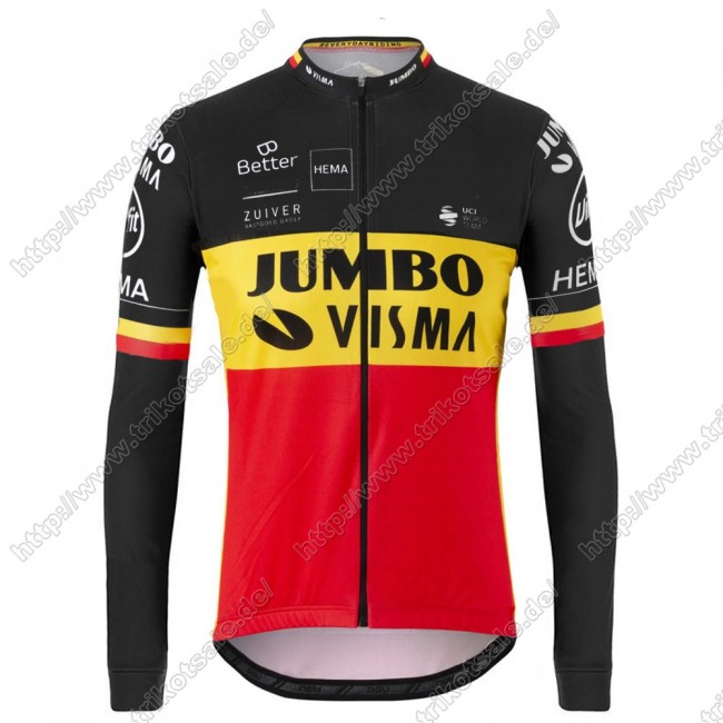 Jumbo Visma 2021 Belgium Fahrradbekleidung Radtrikot Langarm SFOHB