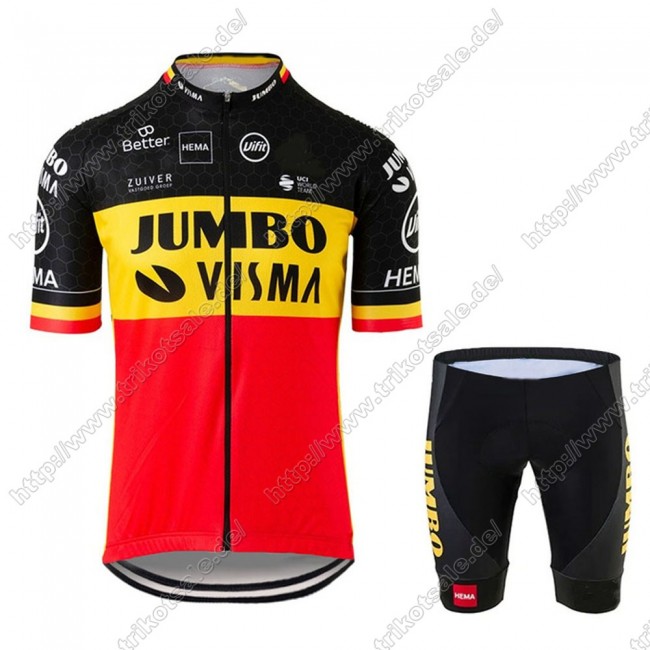 Jumbo Visma 2021 Beligum Fahrradbekleidung Satz Fahrradtrikot Kurzarm Trikot Und Kurz Radhose QGCLM