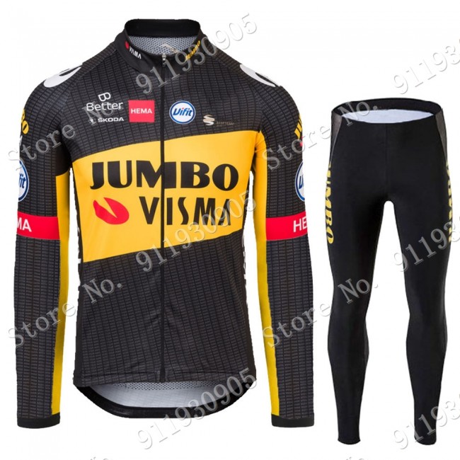 Jumbo Visma Tour De France 2021Fahrradbekleidung Radtrikot Langarm+Lange Trägerhosen 236 GbK4I