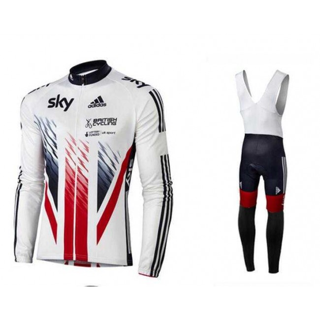 2016 SKY British Winter Fahrradbekleidung Radtrikot Langarm+Lang Trägerhose vliezen Rot weiß I4V7P