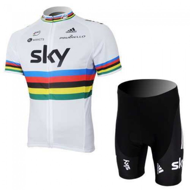 2013 Teams Sky UCI Radbekleidung Radtrikot Kurzarm und Fahrradhosen Kurzje weiß Schwarz 5H6L6