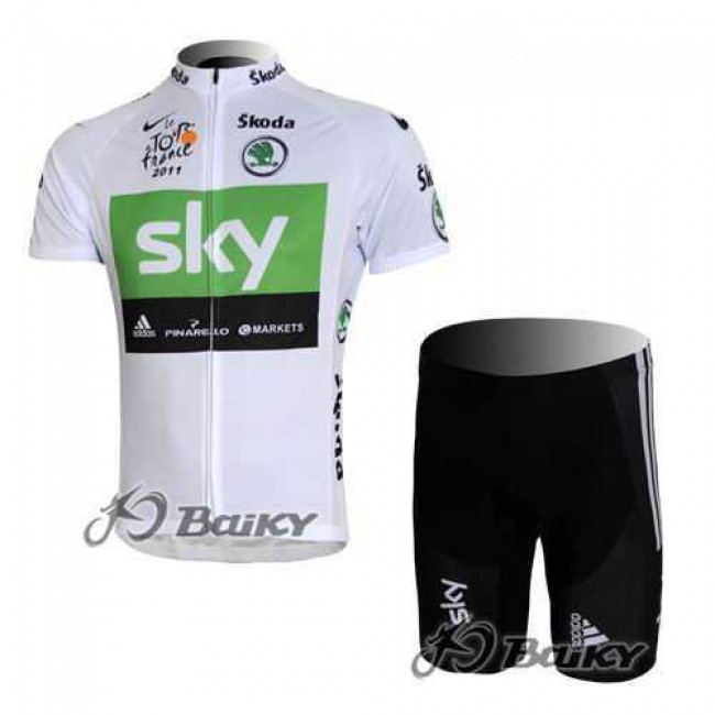 SKY Pro Team Radbekleidung Radtrikot Kurzarm und Fahrradhosen Kurz weiß grün R57HC