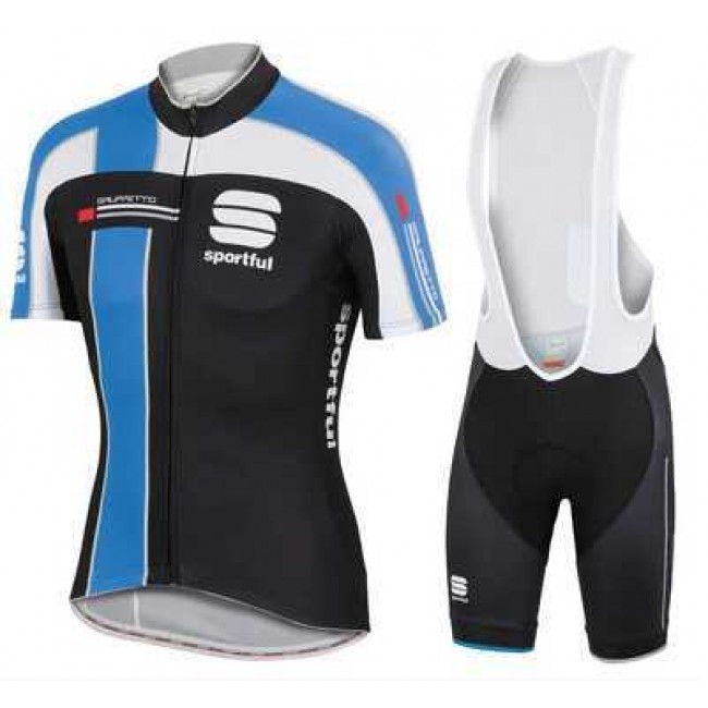 2015 Sportful Fahrradbekleidung Radteamtrikot Kurzarm+Kurz Radhose Kaufen Schwarz weiß blau Q5AQD