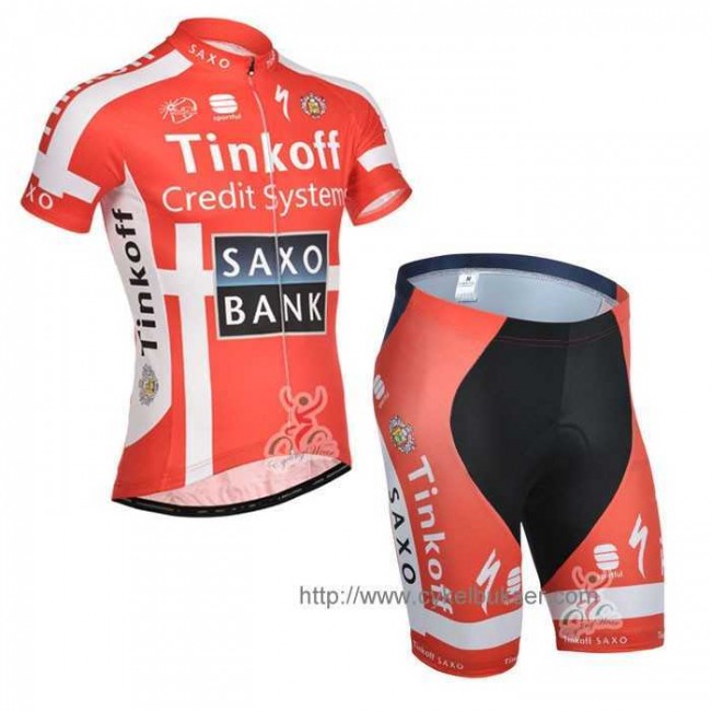 Teams Saxo Tinkoff 2014 Radbekleidung Radtrikot Kurzarm und Fahrradhosen Kurz Rot GMOK2