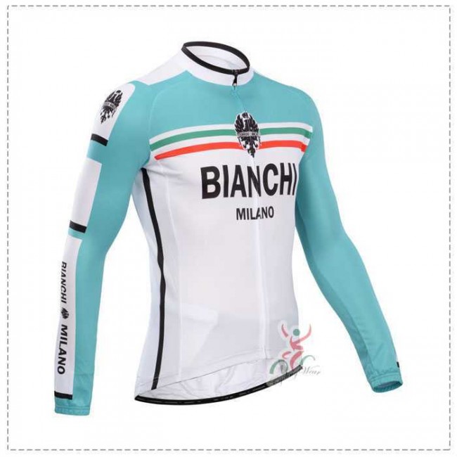 Bianchi 2014 Fahrradbekleidung Radtrikot Langarm weiß blau IIWV1