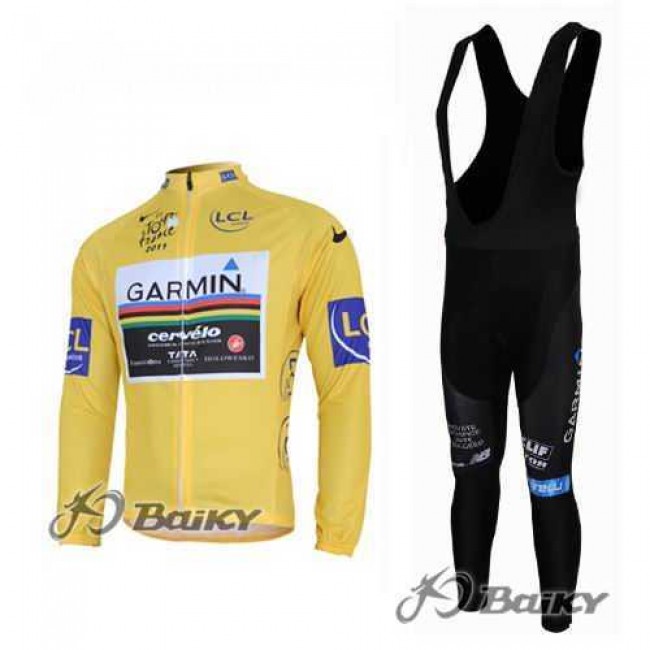 Garmin Cervelo Pro Team Fahrradbekleidung Set Langarmtrikot+Lange Trägerhose gelb F3L9Z