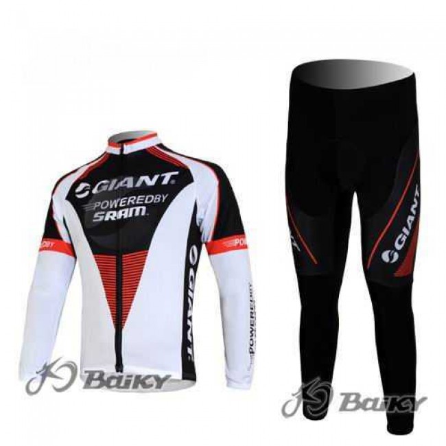 Giant Sram Pro Team Fahrradbekleidung Set Langarmtrikot+Lange Radhose weiß Schwarz Rot 0P3YC