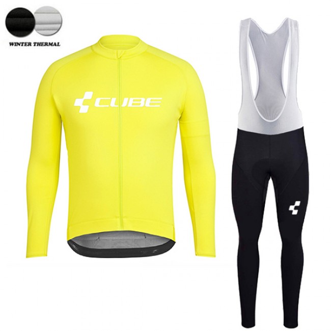 2018 Cube gelb Winter Fahrradbekleidung Set Langarmtrikot+Lange Trägerhose 3UNQK