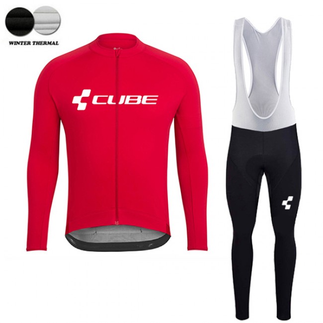 2018 Cube Rot Winter Fahrradbekleidung Set Langarmtrikot+Lange Trägerhose BMO75