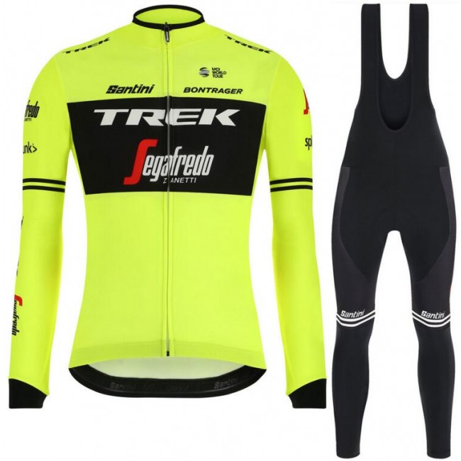 Trek Segafredo 2019 training Fluo gelb Fahrradbekleidung Set Langarmtrikot+Lange Trägerhose UNXRX