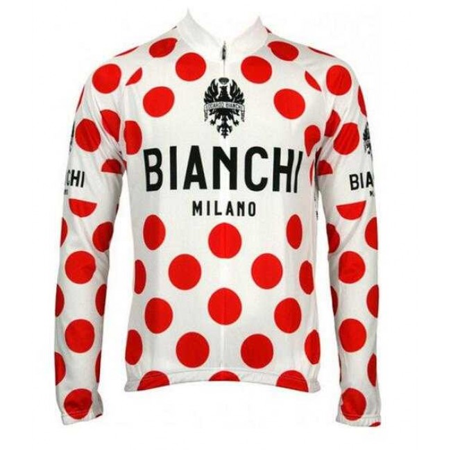 2016 BIANCHI-MILANO POLKA DOT Fahrradbekleidung Radtrikot Langarmen Rot ZQJTH