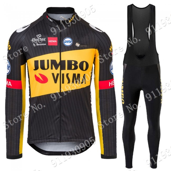 Jumbo Visma Tour De France 2021 Fahrradbekleidung Radtrikot Satz Langarm Und Lange Radhose 630 QZWV5